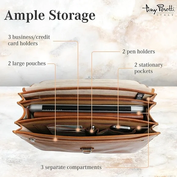 Brown Leather Laptop Bag with Structured Design - Picture 13 of 16